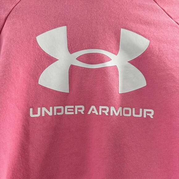 Under Armour Pink Pullover Hoodie Sweatshirt Large Barbie Athletic Logo Fleece - Picture 8 of 9